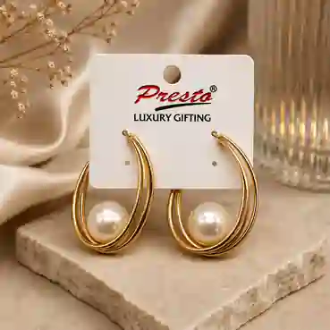 Graceful Pearl Hoop Gold-Tone Statement Earrings